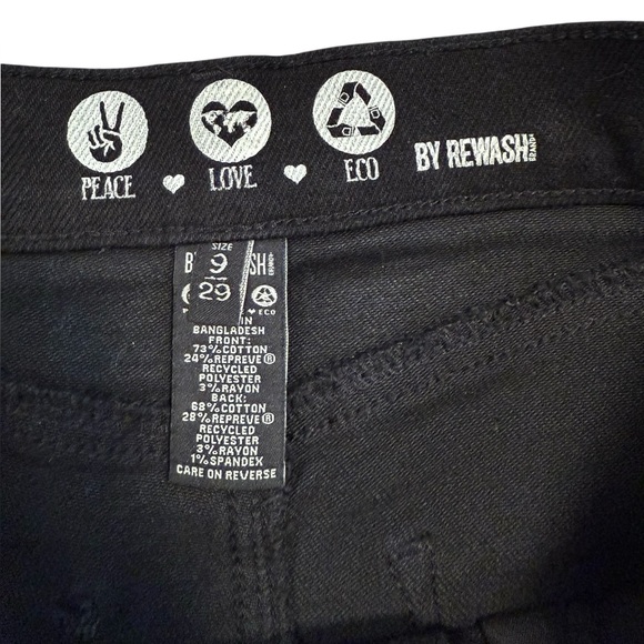 Rewash Peace Love Eco Black Distressed Denim Shorts - Picture 5 of 6